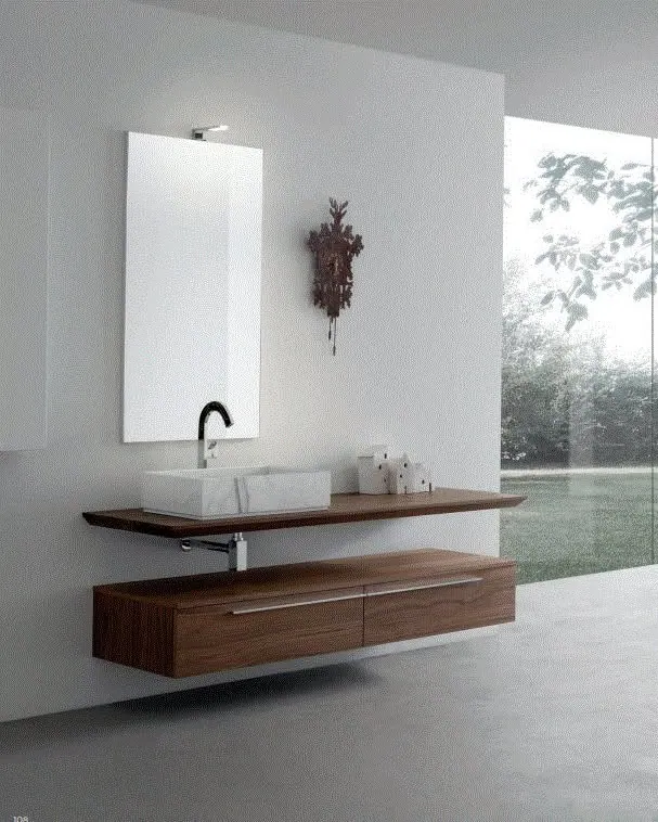 Mobile bagno sospeso in noce con lavabo d'appoggio