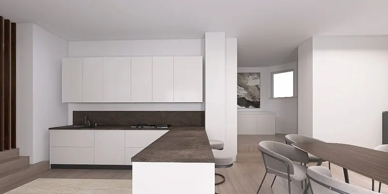 La stessa cucina bianca, vista frontale